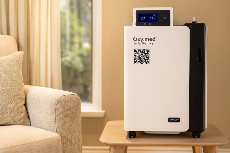 Modern oxygen concentrator device in Bangalore home setting - premium healthcare equipment